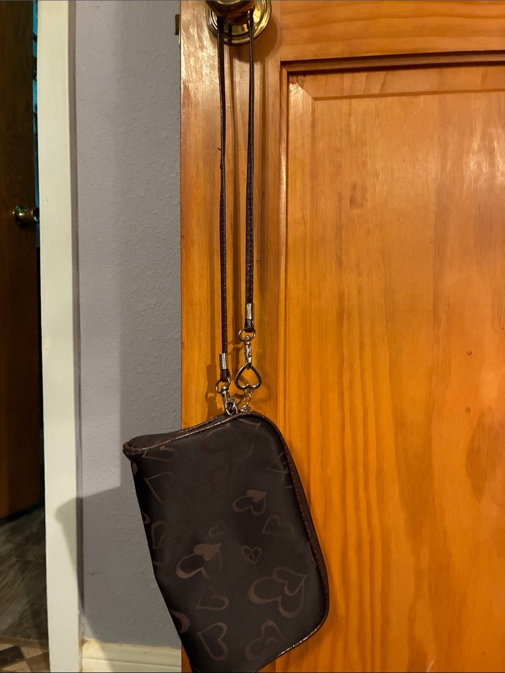 Canvas Crossbody Purse in Dark Brown - With Hearts Unbranded